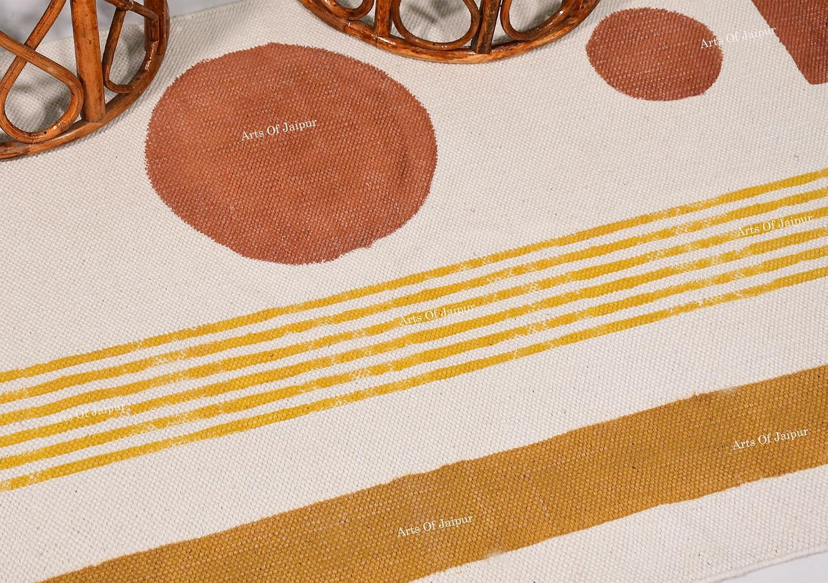 2x6 Ft Geometric Pattern Indian Handmade Cotton Runner Extra Large Hand Woven Flat Weave Yellow Black High Traffic Area Indian Yoga Mat Runner Low Pile Indoor Outdoor Use Rug - Colors A