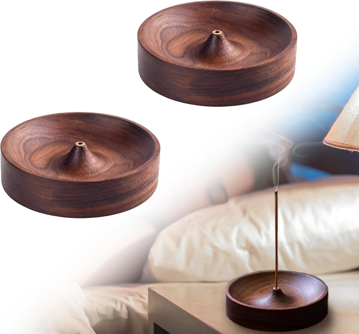 Incense Holder,Black Walnut Hand - Crafted Round Burner for Sticks with Ash Catcher,Perfect for Relaxation at Home, Yoga,Spa & as a Gift(3.5 * 3.5in) (1)