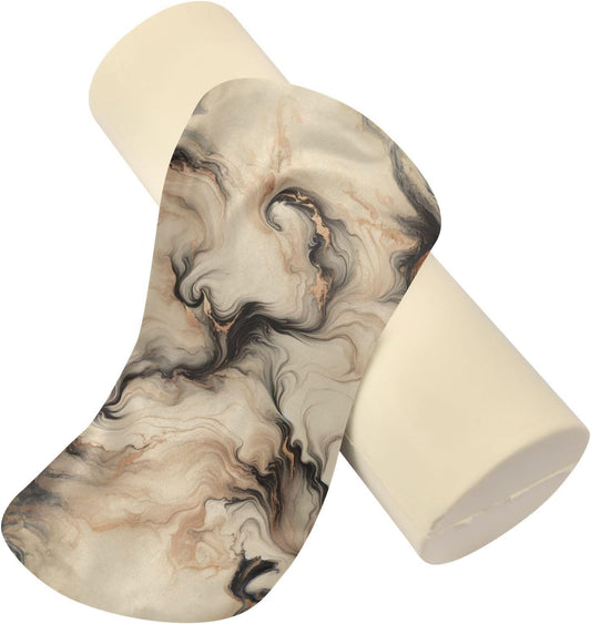Champagne Gold Marble Neck Roll Pillow - Soft Memory Foam Neck Round Pillow Cylinder Bolster Pillow for Sleeping, Round Neck Support for Bed, Legs, Back and Yoga, 17" X 5.5"