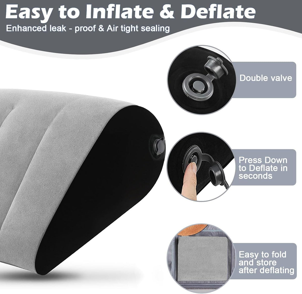 Portable Inflatable Wedge Pillow Cushion - 2 Pack Body Positioners Foldable Wedge Pillow for Sleeping,Back,Travel,Bed,Leg Elevation with Fast Inflation Deflation(Grey)
