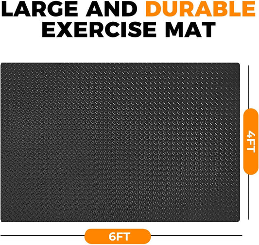 4x6ft Gym Floor Mat 10mm Thick - Large TPE/NPE Foam Workout Mat for Home Gym, Garage Floor, Yoga & Exercise - Non-Slip Eco-Friendly Fitness Mat (Black)