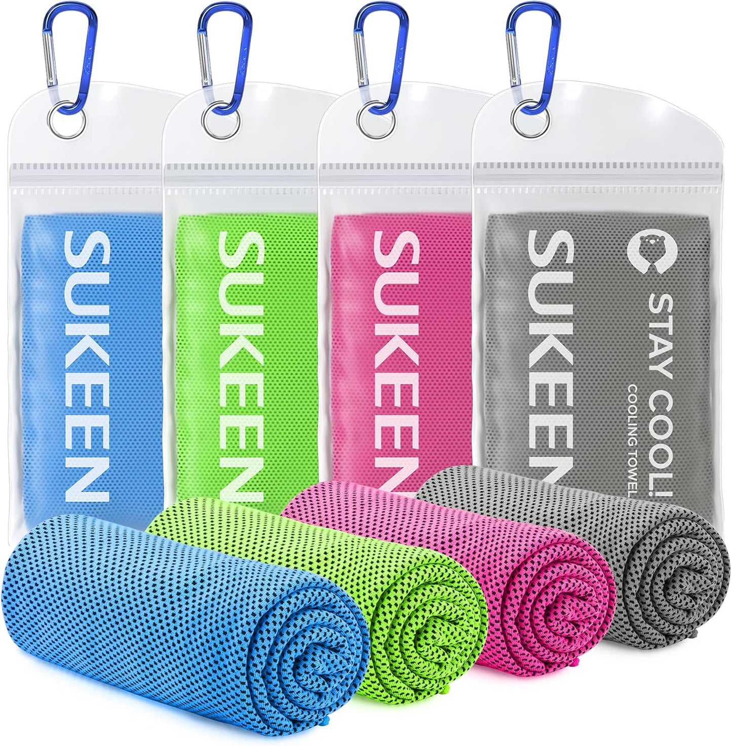 Sukeen [4 Pack Cooling Towel (40"x12"), Soft Breathable Chilly Microfiber Towel for Yoga,Sport,Running,Gym,Workout,Camping,Fitness,Workout & More Activities
