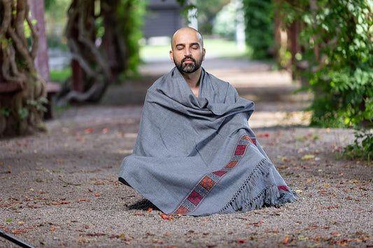 Meditation Shawl or Blanket, Vegan Wool Wrap, Oversize Scarf, Indian Blanket. Unisex