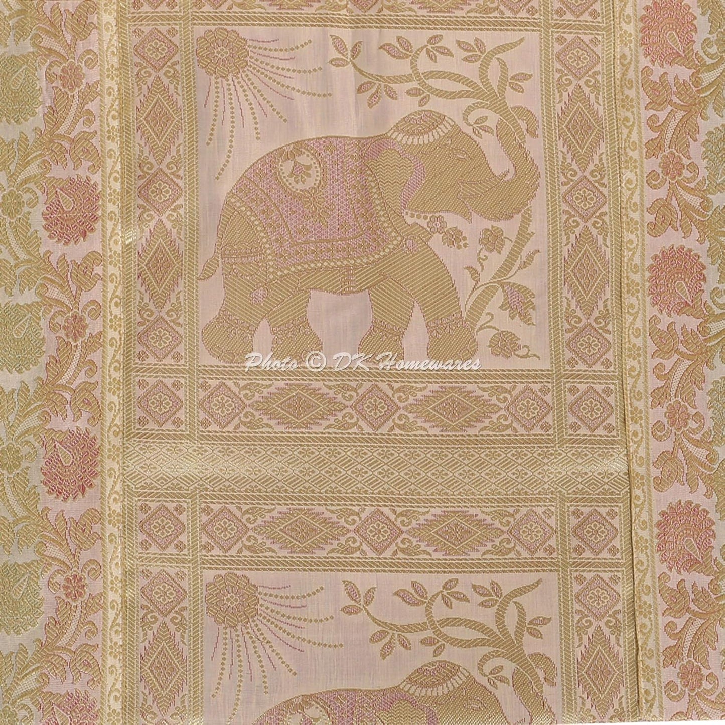 Ethnic Jacquard Brocade Silk Bolster Yoga Rectangle Pillow Cover Elephant White Tube Living Room Decorative Cylindrical Hotdog Traditional Throw Pillowcase 76x38 cm - Set of 2 Pcs
