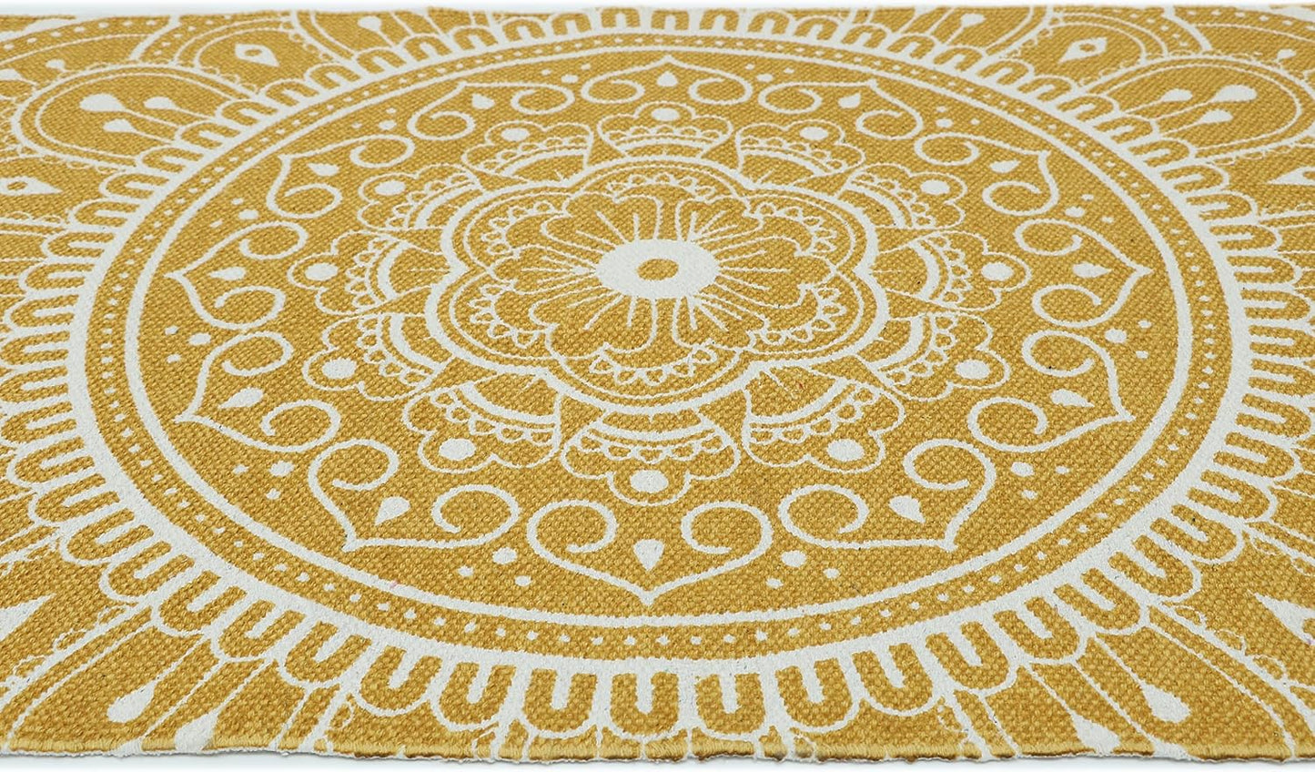 Hand Woven 100% Cotton Yoga Mat- Thick Handloom Made in India- for Gym Floor Exercise - Runner for Bedroom