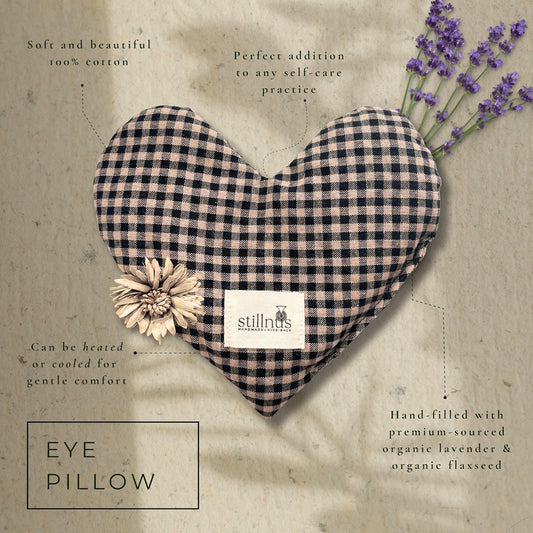 Stillnus Sunday Weighted Eye Pillow – Organic Flaxseed & Lavender, Gingham Check, Heart Shaped, Self Care & Feel Better Gift for Women