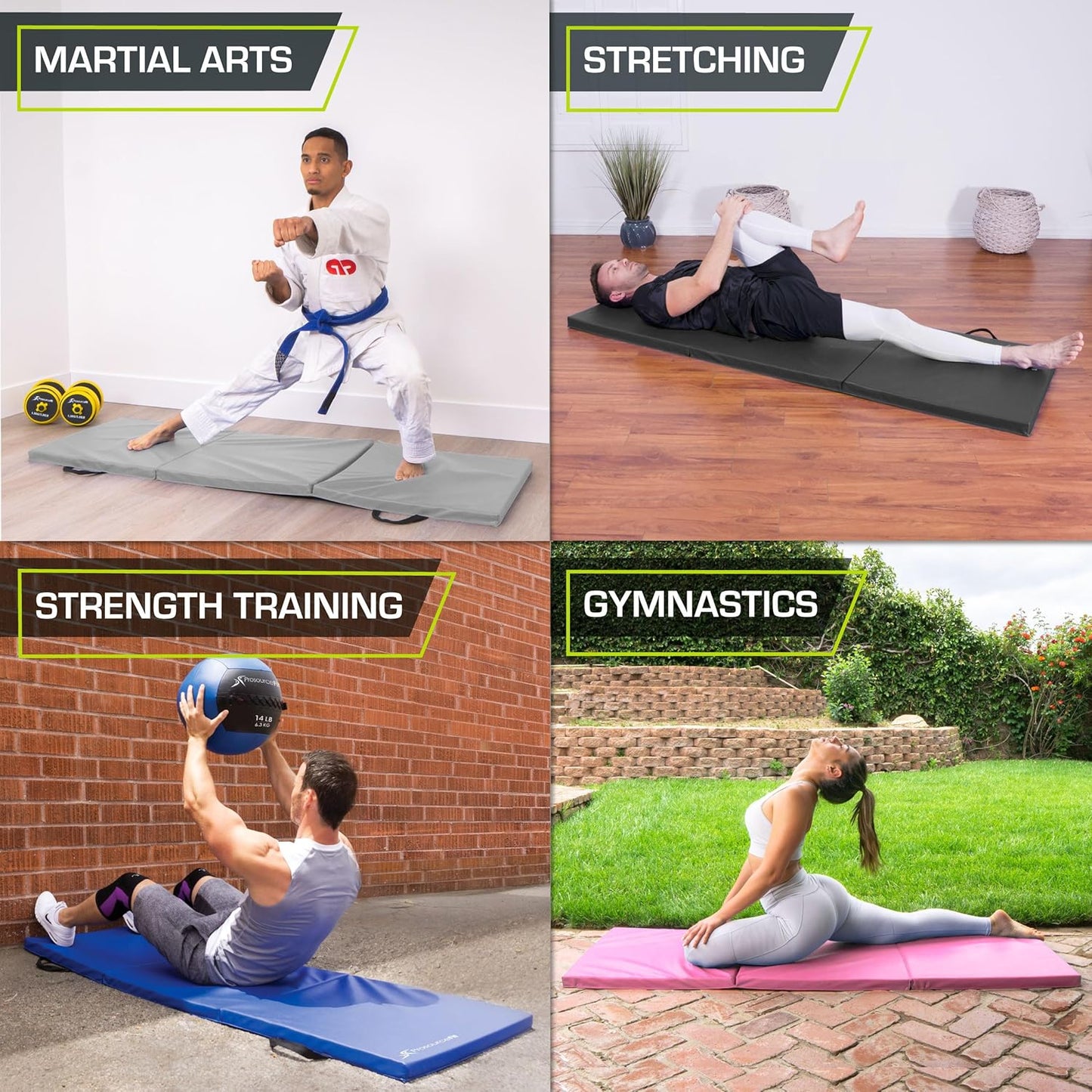 ProsourceFit Tri-Fold Folding Exercise Mat Set of 2, 6’x2’ Thick Workout Mats with Handles for Home Gym, MMA, Gymnastics, Yoga, Core Workouts, Pink