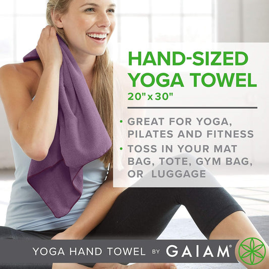 Gaiam Yoga Hand Towel (30" W x 20" L), Quick Dry & Lightweight Sports Towel, Soft Microfiber Fabric, Designed for Hot Yoga, Pilates, Sports, Workout & More