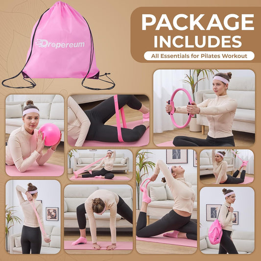 Pilates Kit for Women – 16PCS Home Pilates Workout Kit for Beginners, Pilates Ring Set with Ball, Resistance Bands & Accessories, Full Body Toning Equipment for Home Workouts