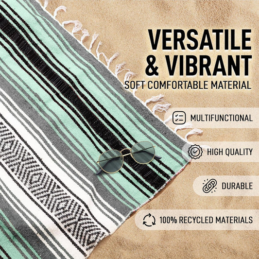 Hydration Nation Authentic Large Handwoven Mexican Blanket - Soft Yoga - Durable Serape - Lightweight Falsa, Beach, Camping, Picnic, Outdoor 70"x50" - Mandarin
