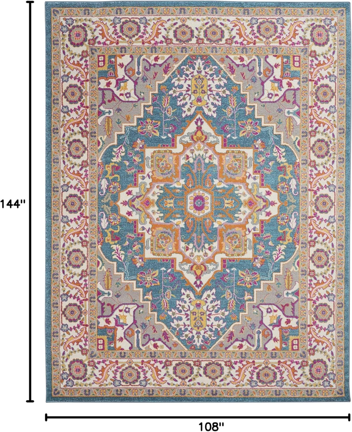 Nourison Home Passion Teal Multicolor 9' x 12' Area Rug - Easy Clean, Non Shedding, Bed Room, Living Room, Dining Room, Kitchen (9' x 12')