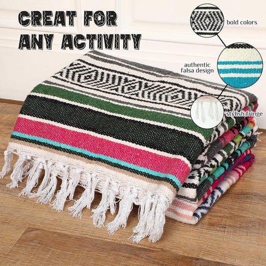 Oudain 6 Pack Mexican Blankets 45 x 70 Inch Cotton Woven Serape Throw Blanket, Baja Yoga Blanket for Beach Picnic Camping Boho Couch Decor Travel Outdoor (Retro Color)