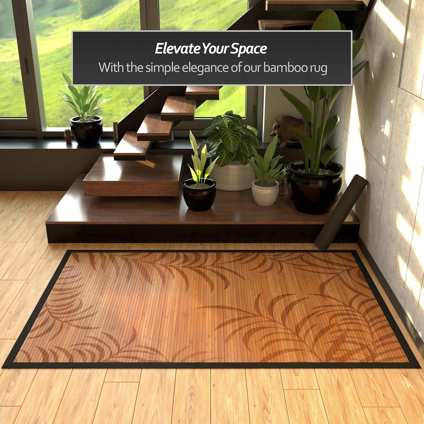 Red Lantern Bamboo Rug - Little Leaf - 4' x 6'