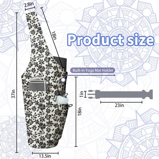 Yoga Bag for Women, Large Yoga Mat Bag Tote Carrier with Wet Dry Pocket, Water Bottle Holder & Adjustable Strap, Fits 1/2" Thick Yoga Mat for Gym, Pilates, Travel, Work