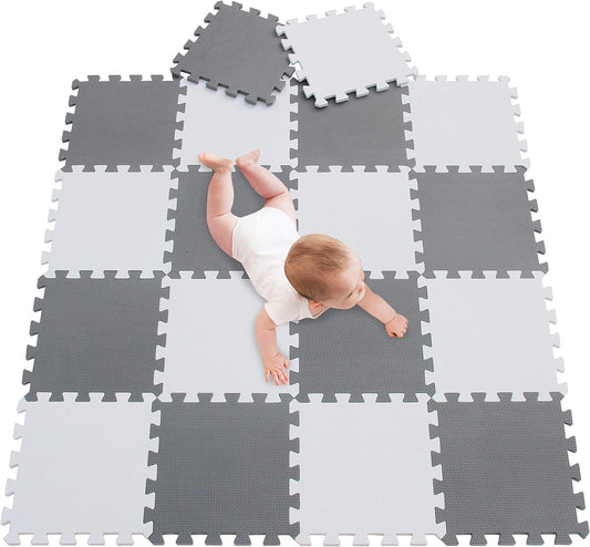 meiqicool Foam Play Mat Thick Soft EVA Interlocking Foam Floor Mats Children Yoga Exercise Multi Jigsaw Puzzle Blocking Board Kids Playmats Play Grey 18 Piece L
