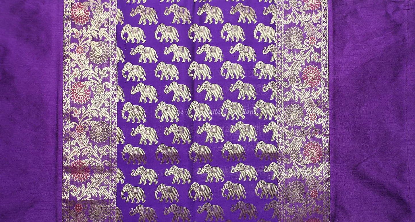 Indian Jacquard Brocade Silk Bolster Tube Pillow Cover Yoga Cylindrical Purple Couch Round Cushion Cover Boho Home Décor Living Room Small Elephant Throw Cushion Cover 30x15 inch (76x38cm) - 1 Pc.