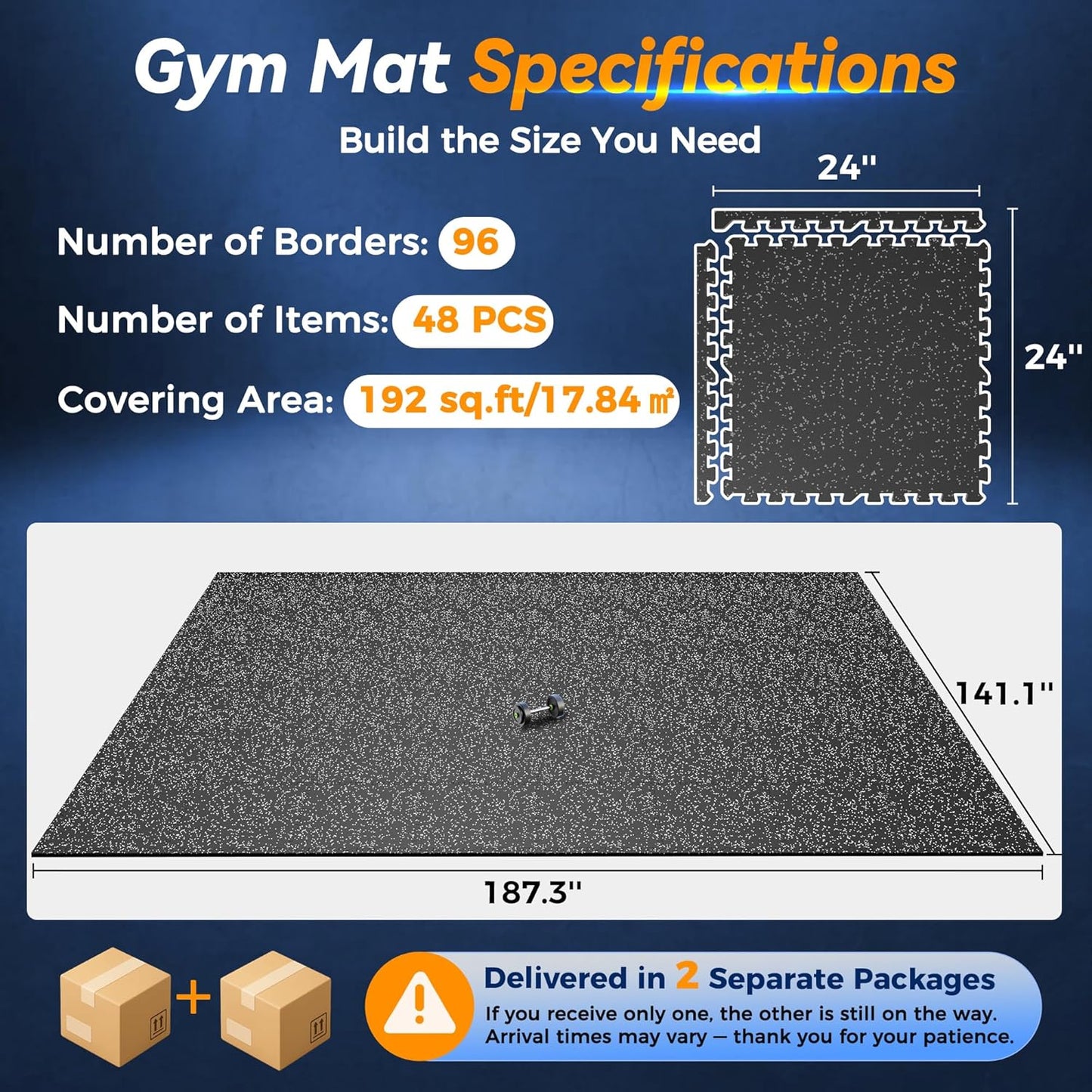 SUPERJARE 1" Extra-Thick Rubber Top Exercise Mat, Puzzle Gym Flooring for Home Gym, Gym Mat for Workout Equipment, Interlocking Floor Tiles with EVA Foam, 12 Pcs 48 Sq Ft, Black/Grey