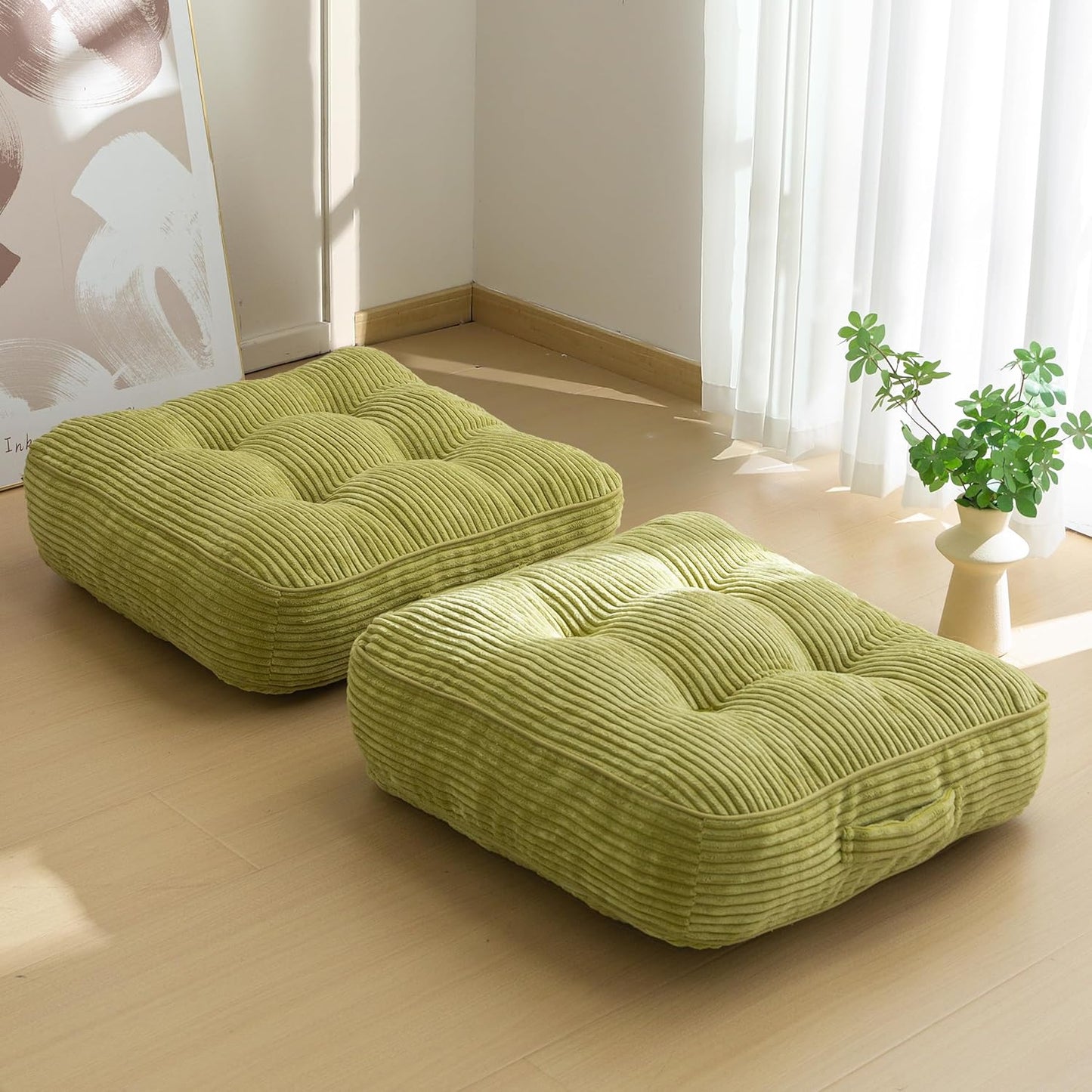 HIGOGOGO Floor Pillow Cushion for Adults, Meditation Cushion Pillow, Large Square Floor Sitting, Tufted Corduroy Cover, for Tatami Living Room or Yoga, 22x22 Inch, Dark Grey