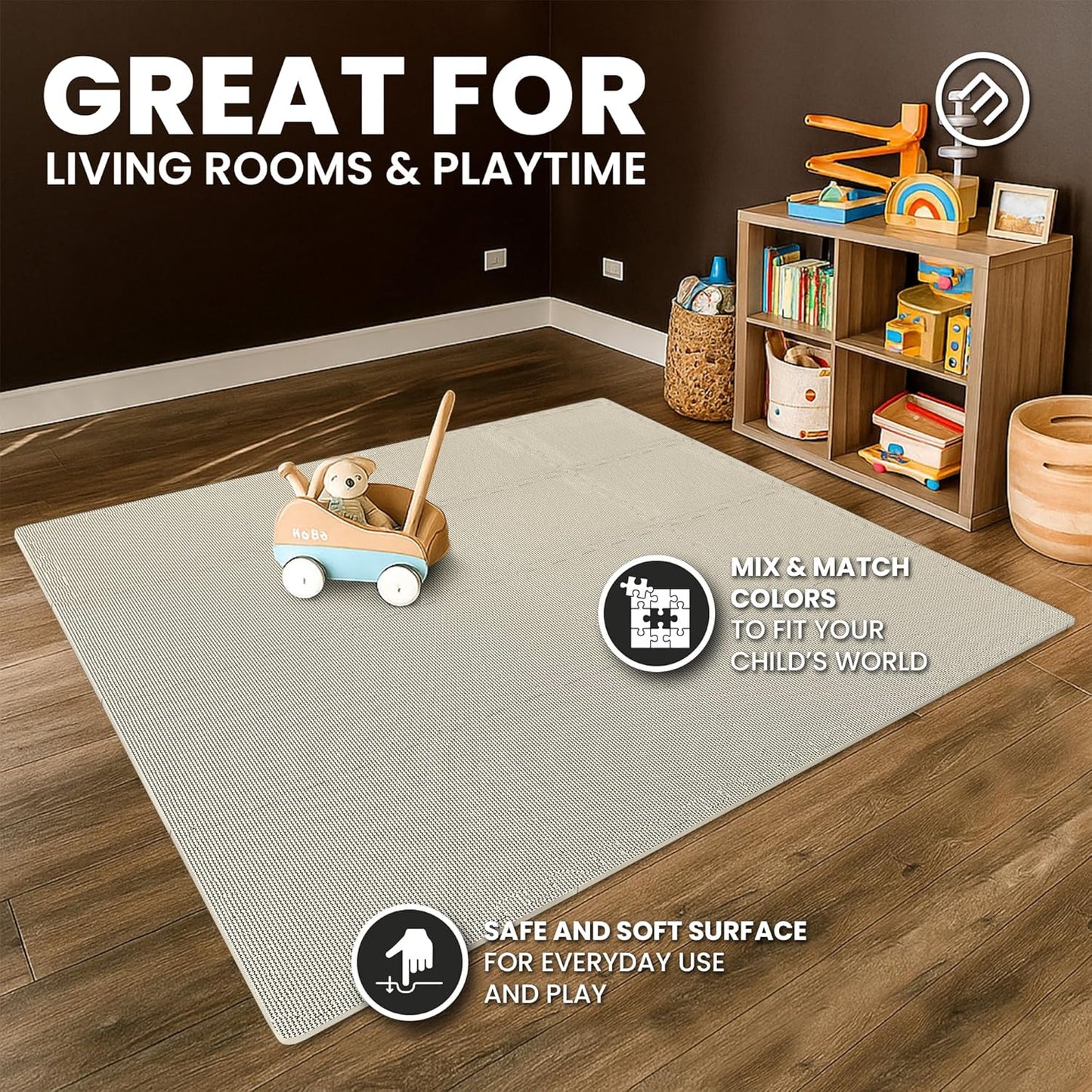 bemaxx Gym Mats Set - 18 pcs EVA Interlocking Foam Floor Tiles (12.6"x12.6"x0.4") 18sqft Protective Gym Flooring Sports Home Workout Exercise Mats Puzzle Garage Fitness Play-Room Pool Treadmill Bike