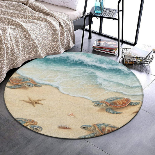 Room Sofa Yoga Soft Round Carpet, Home Decor Non Slip Kitchen Office Circle Rug, Machine Washable Modern Round Area Rug Beach Turtles, 60inch