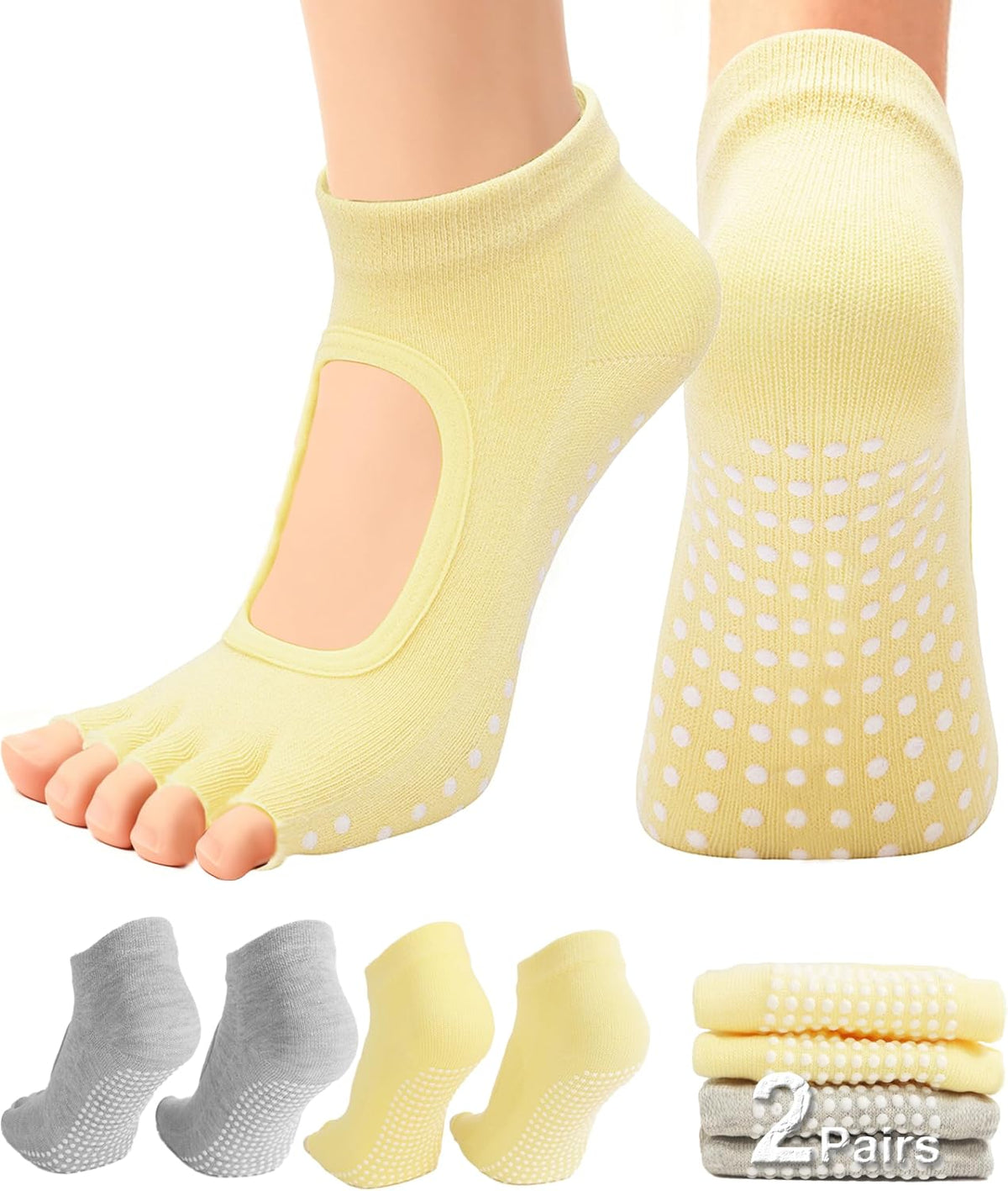 1/2 Pairs Pilates Toeless Socks with Grips for Women Yoga