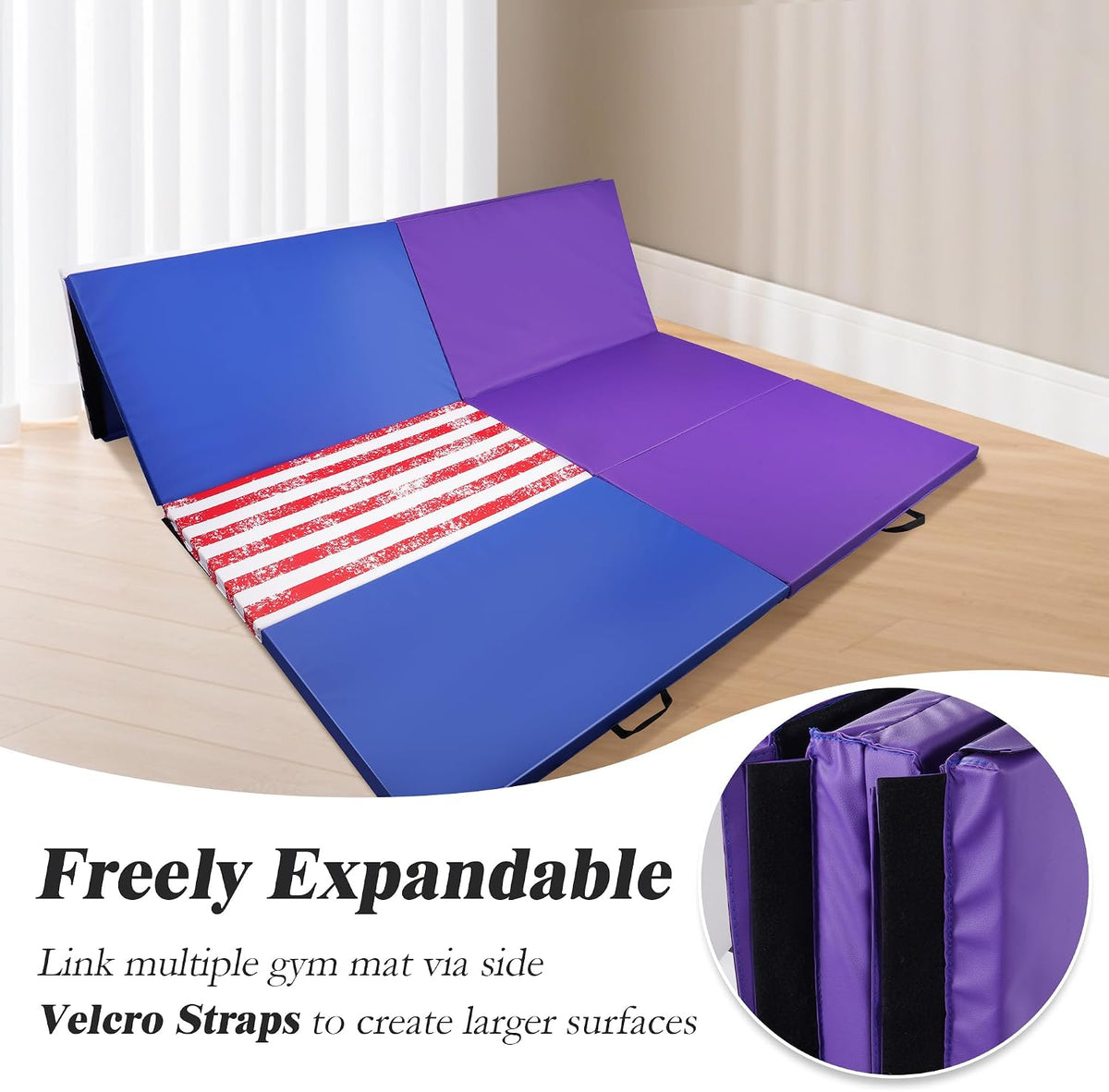 4'x8'x2" Gymnastics Mat, Home Exercise Mat with Carrying Handles, Folding Gym Workout Tumbling Mat for Yoga, Pilates, Stretching, MMA, Core Workouts, Fitness Aerobics Mats for Gym Training