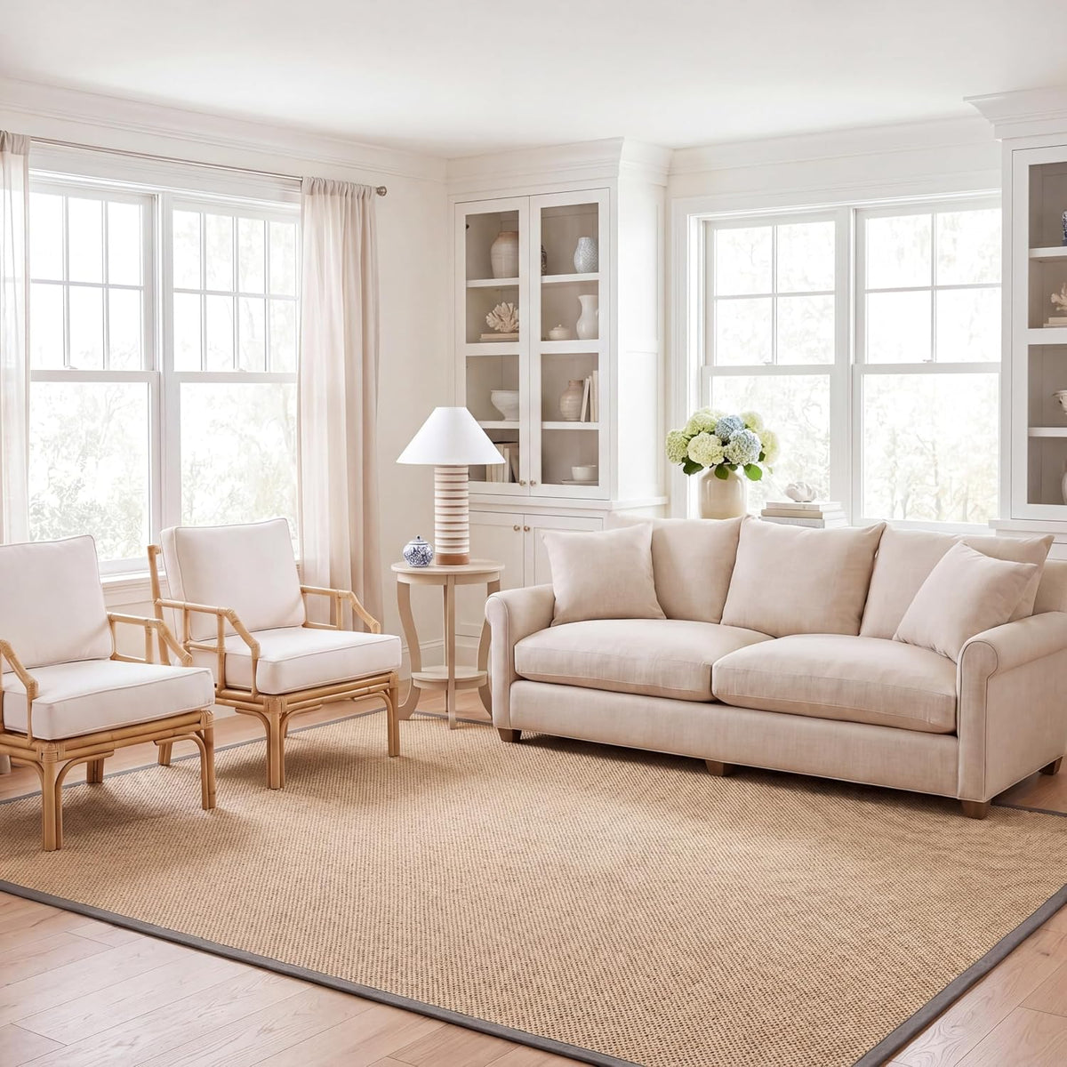 Area Rug 11x15 - Natural Fiber Collection - Large - Maize & Linen Color, Sisal, Woven Design with Border (NF141B) - Colors B