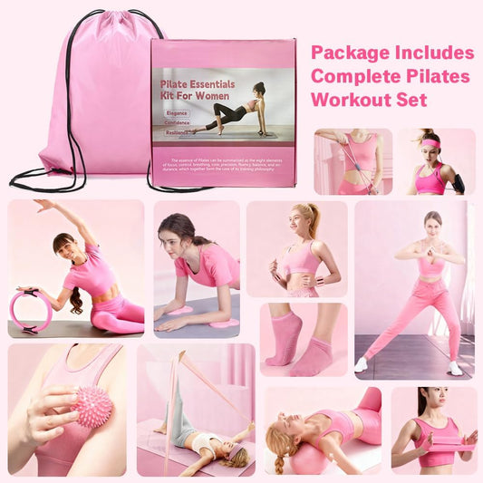 Pilates Equipment Set for Home Workouts –15in1 Home Pilates Kit with Ring and Ball Set, Resistance Bands, Pilates Yoga,Core Sliders & Ankle Weights, Pilates Essentials Kit