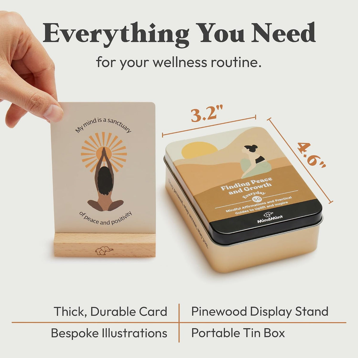 Daily Positive Affirmation Cards for Women - 50 Mindfulness Meditation Cards for Self Care in Tin Box with Wooden Stand - Motivational & Inspirational Gifts for Women, Best Friend, Sister