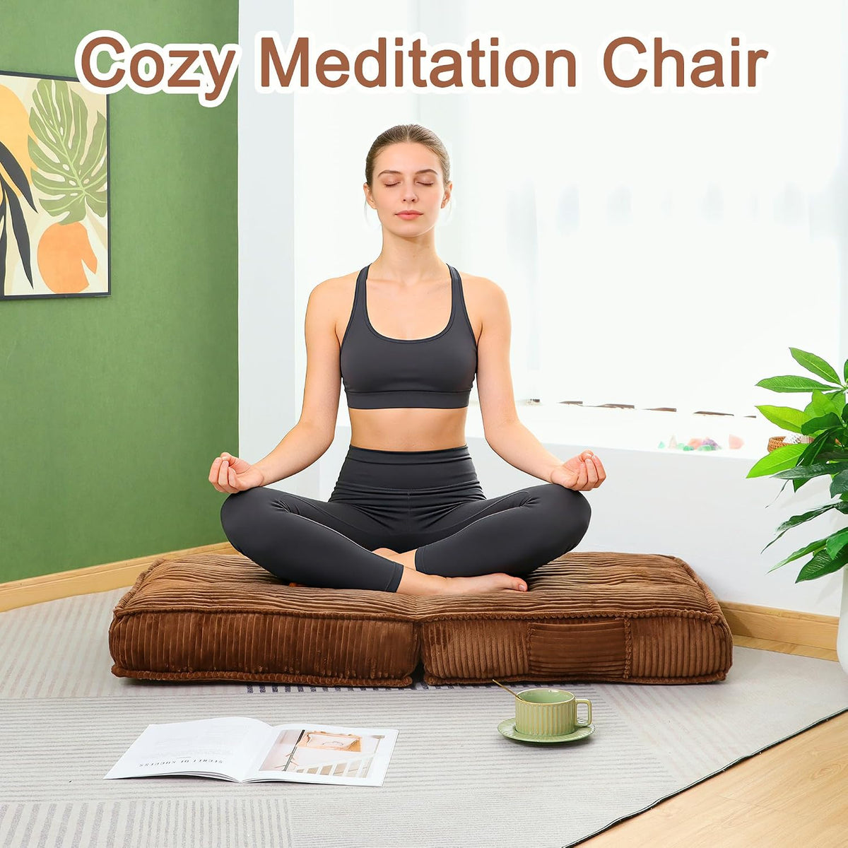 Adjustable Floor Chair with Back Support, 6-Position, Folding Japanese Meditation Tatami Chair, Comfy Gaming Chairs for Adults, Accent Sofa Reading Chairs, Living Room, Bedroom, Coffee