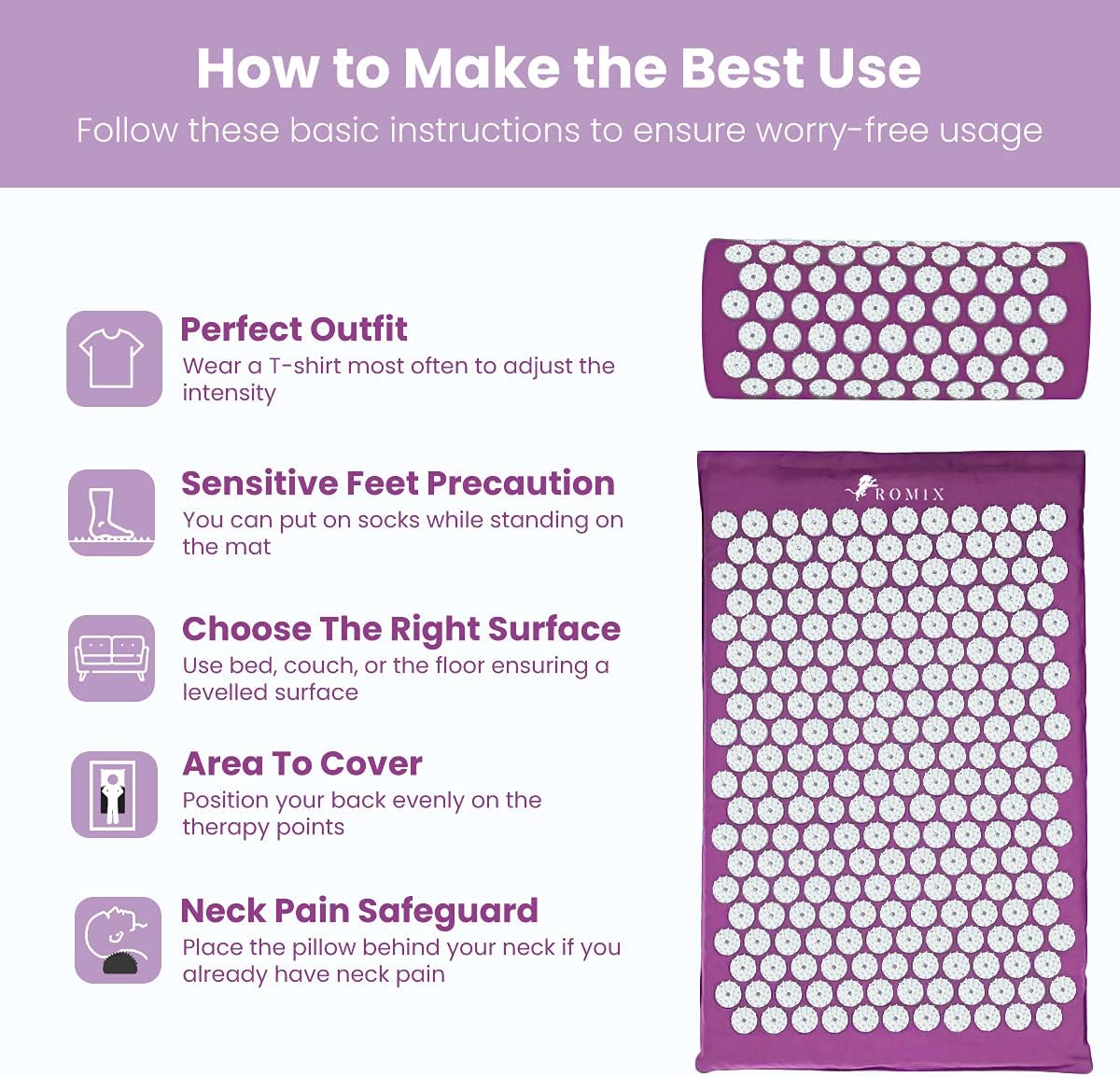 Acupressure Mat And Pillow Set, Back Neck And Shoulder Pain Relief