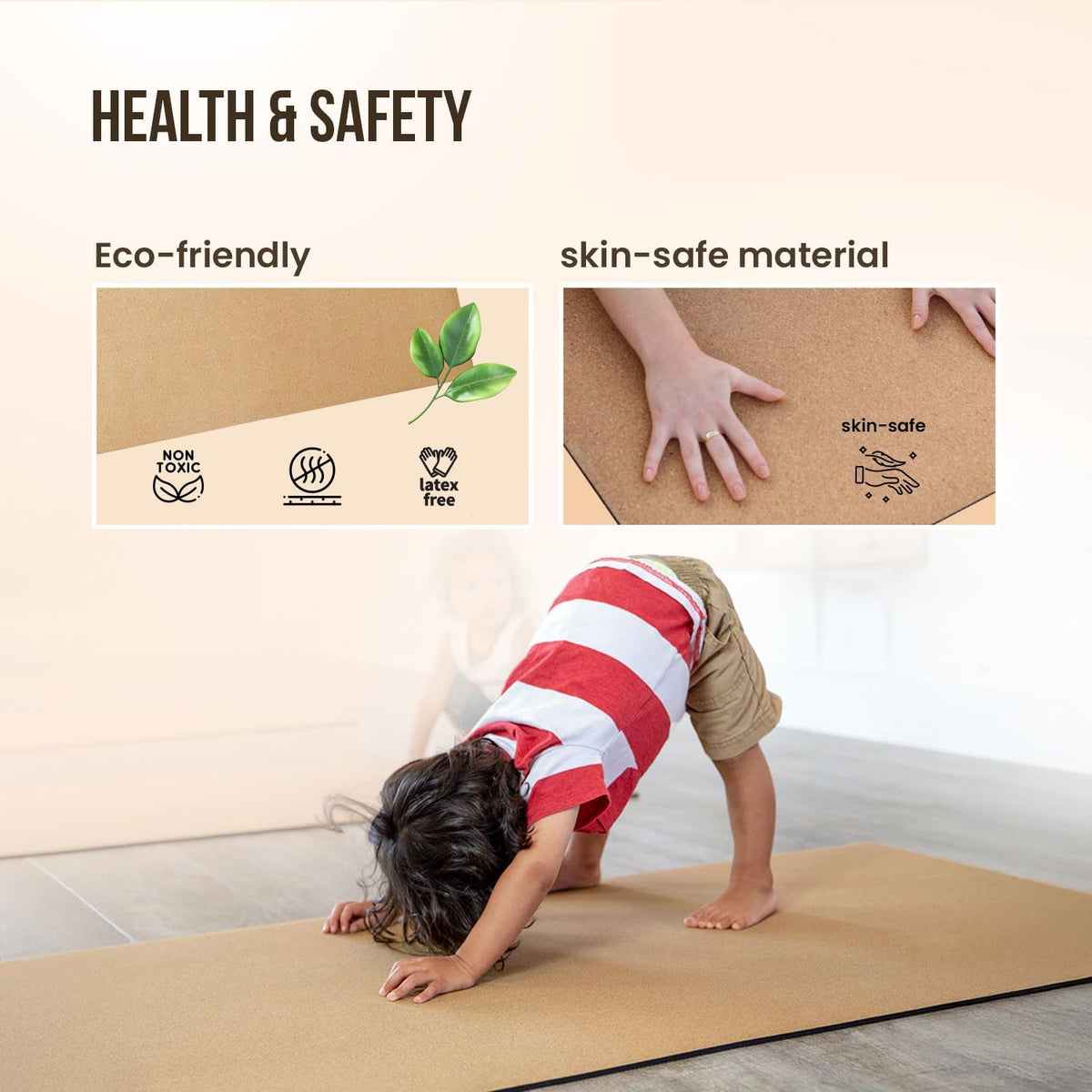 Cork Yoga Exercise Mat | Natural Resists Sweat & Odors | Non-Slip TPE Yoga Mat | Extra Comfort for Hot Yoga, Pilates, and Workouts | 6mm Thick, Eco-Friendly