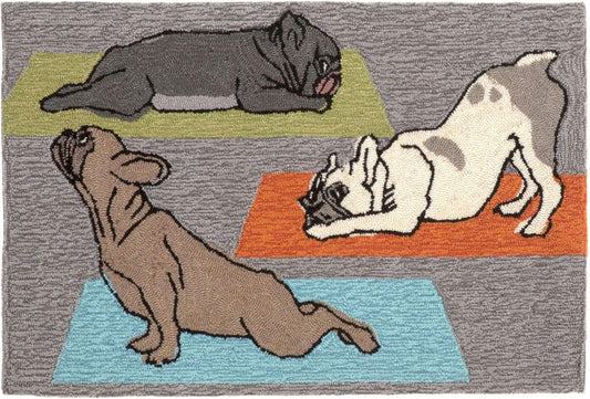 Liora Manne Frontporch Indoor Outdoor Rug - Novelty Design, Hand Hooked, Weather Resistant, UV Stabilized, Foyers, Porches, Patios & Decks, Yoga Dogs, 2'6 x 4'