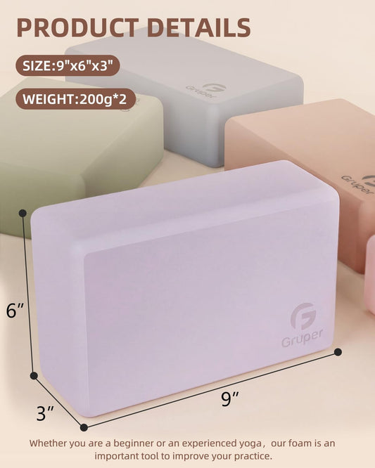 Yoga Blocks 2 Pack, 9"x6"x3" Exercise Blocks Pilates Blocks