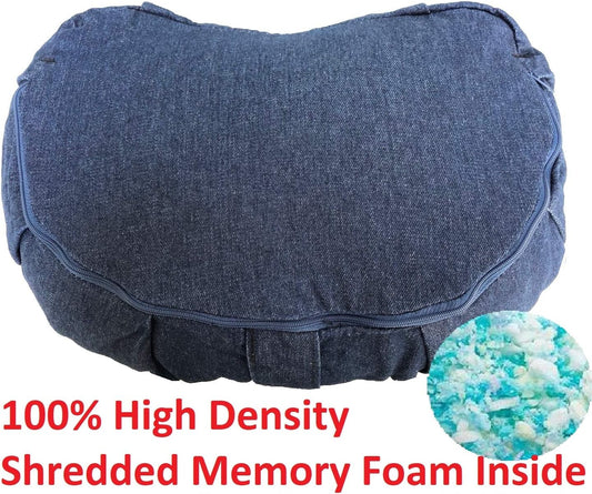 Yoga Meditation Cushion - Memory Foam Yoga Pillows for Comfort to Relieve Back Pressure with Denim Blue Zipper Cover, Large Crescent