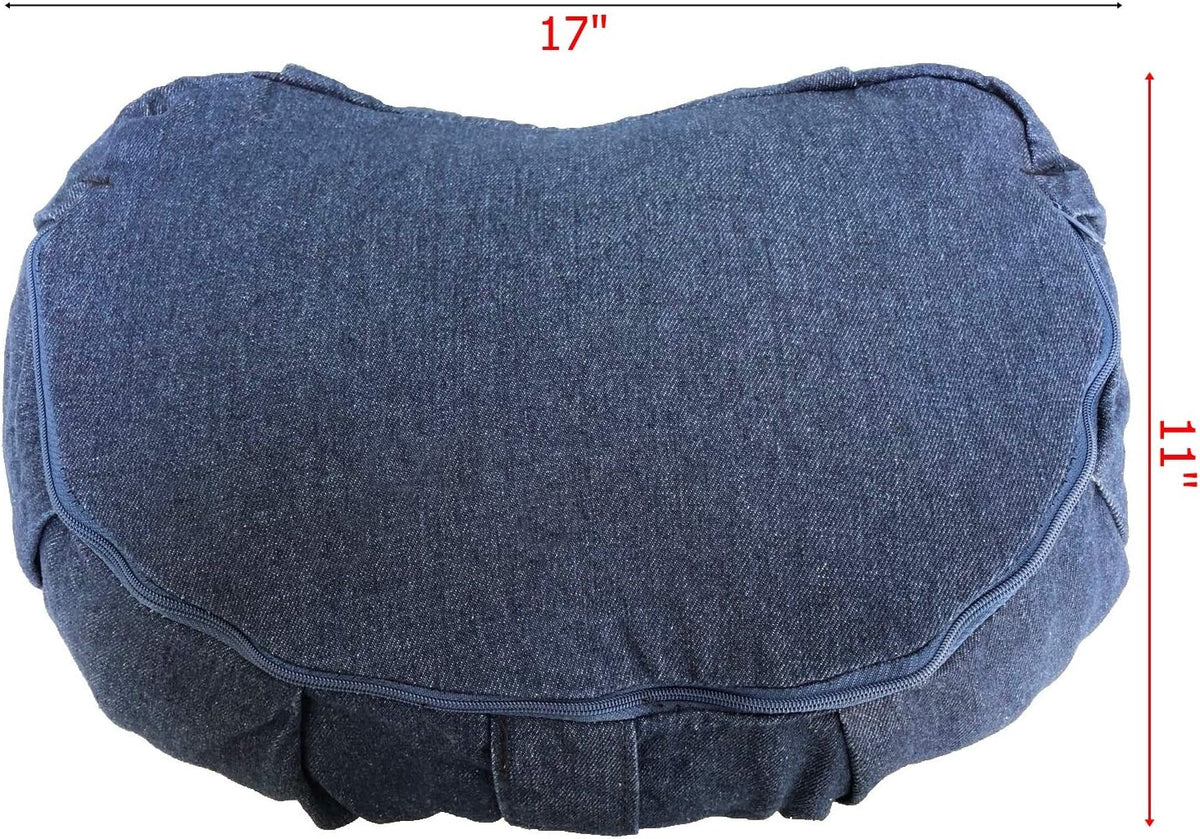 Yoga Meditation Cushion - Memory Foam Yoga Pillows for Comfort to Relieve Back Pressure with Denim Blue Zipper Cover, Large Crescent