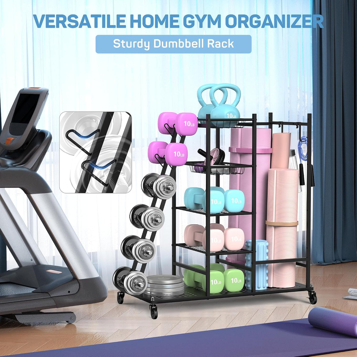 Home Gym Storage Rack for Dumbbells, Kettlebells and Yoga Mats