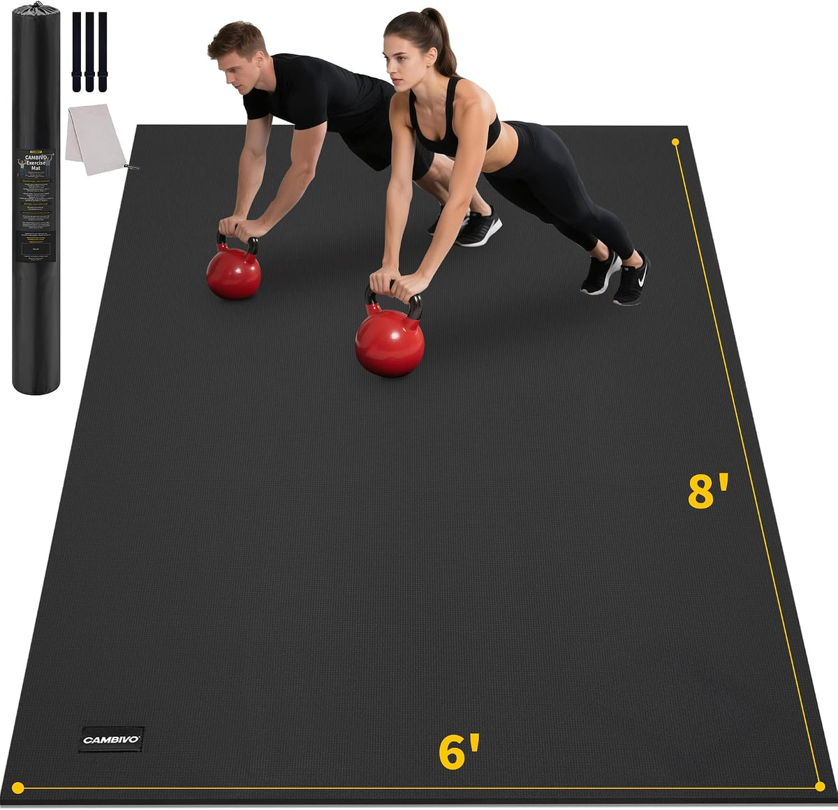 8'x6'/7'x5'/6'x4' Large Exercise Mat Workout Mat for Home Gym, 7mm