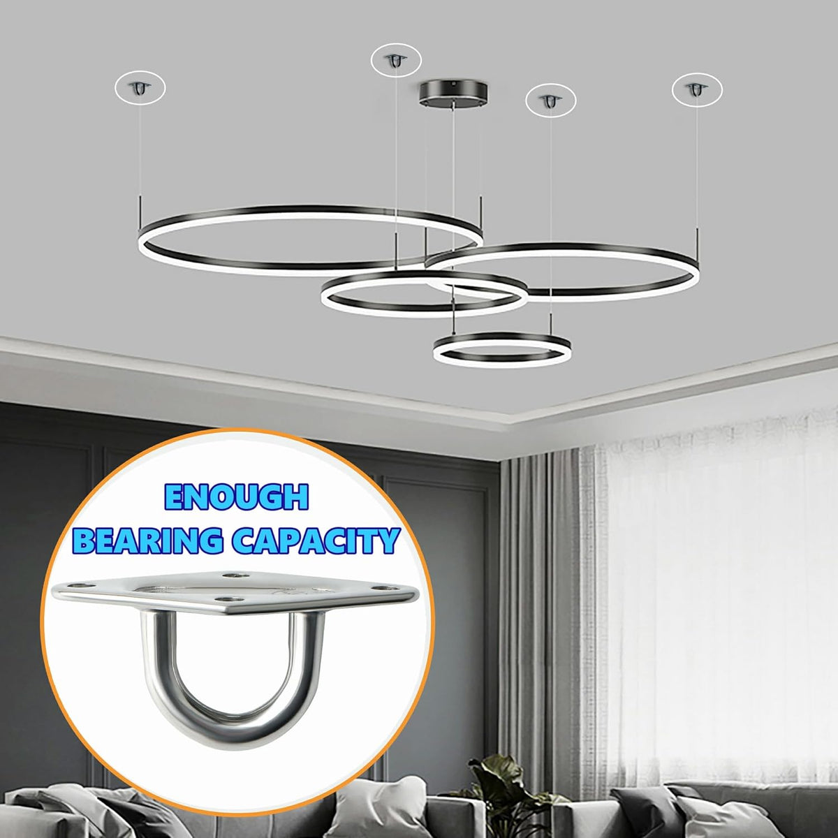 Black Ceiling Hook Pad Eye Plate Top Hooks Hanging Hardware,4Pcs