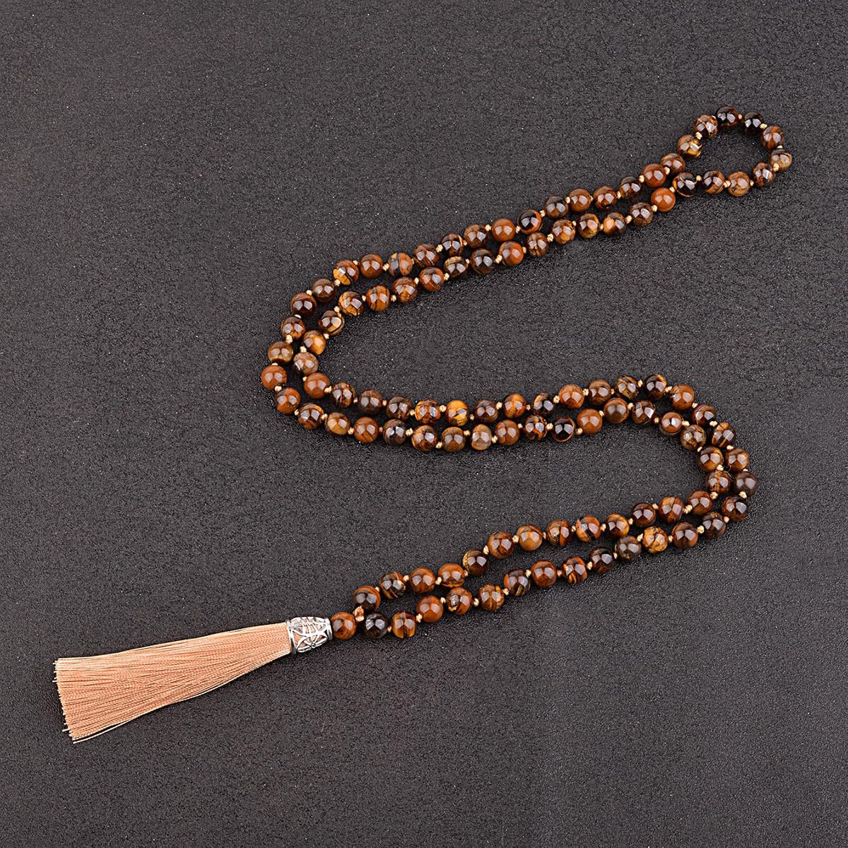 KIKILA Mala Beads 108 Natural Stone GemStones Japamala Yoga Meditation Hand Knotted Beaded Tassel Necklace for Women Men