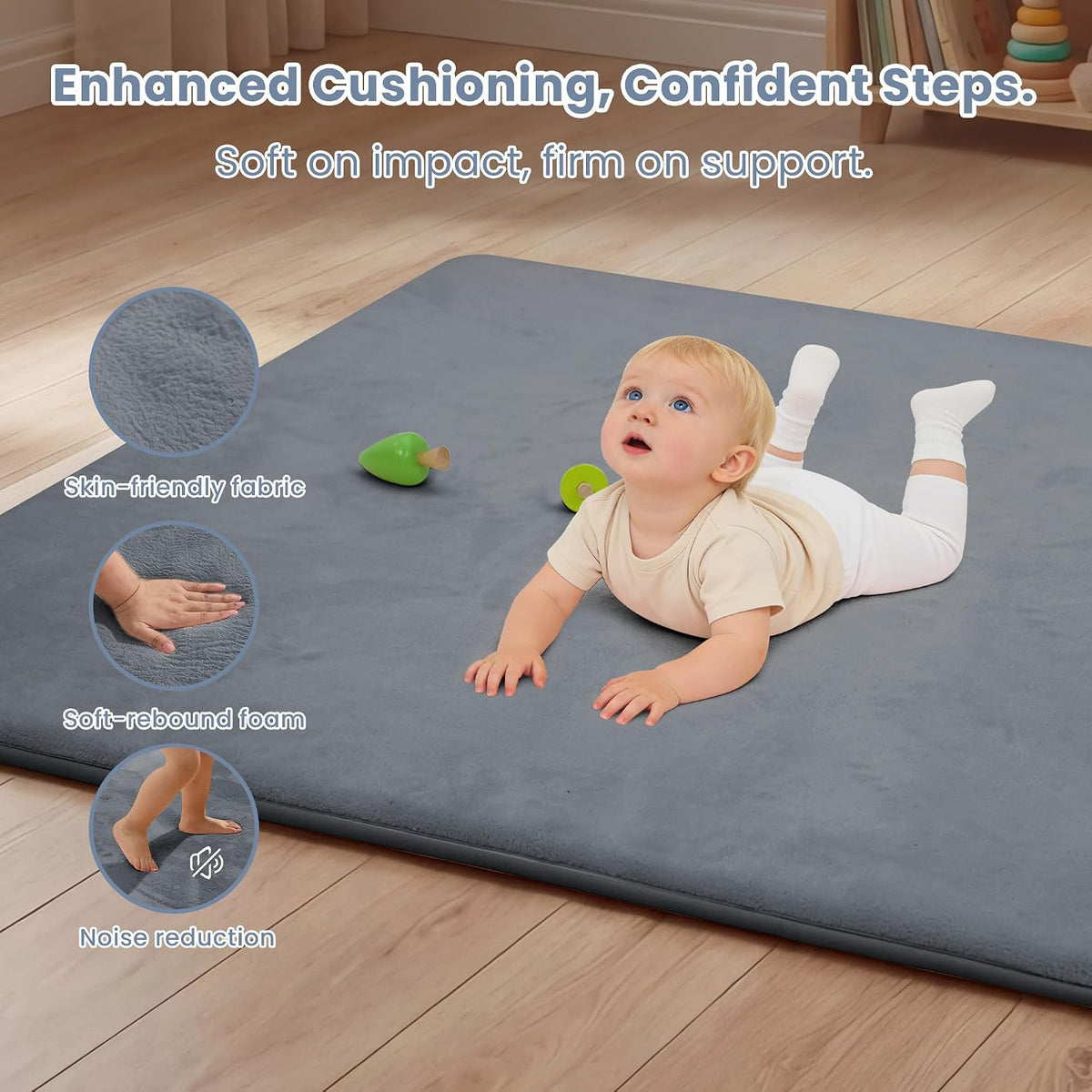 1.3" Thick Baby Play Mat for Floor 79x118"-Large Water-Repellent&Non-Slip Memory Foam Mat for Kids,Toddlers,Soft Velvet Nursery Rug for Tummy Time&Crawling,Yoga,Tatami Style(Blue)