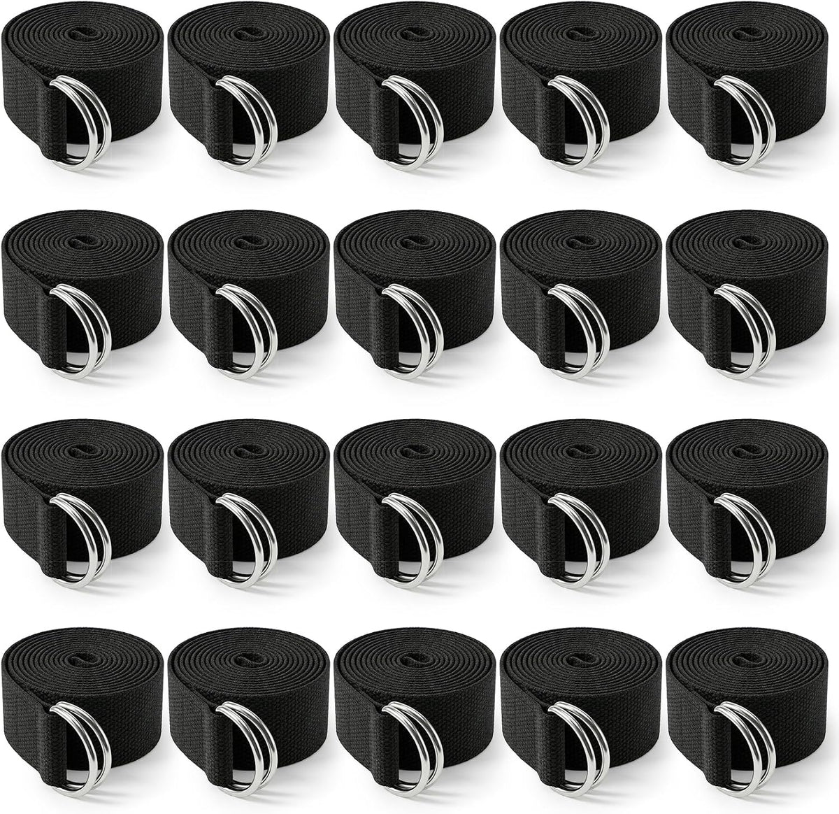 20 Pcs Yoga Mat Strap & Yoga Straps for Stretching, 6ft Adjustable Exercise Stretch Band with Metal D Ring Buckle for Pilates, Fitness, Gym Workout, Dance, Physical Therapy (Black)