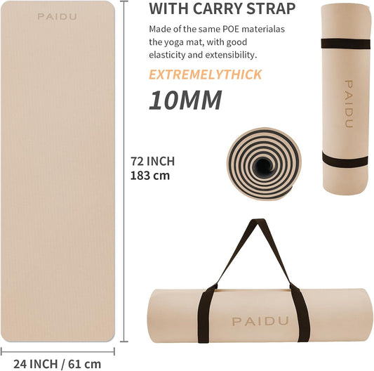 POE Yoga Mat (10mm)Extra Thick Fitness Mat 72"x24" with Carry Strap