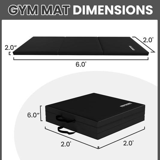 Folding Exercise Gymnastics Mat for Tumbling, 2'x6'x2" Gym Workout Mat with Carrying Handles High-Density Anti-Tear Portable Fitness Aerobics Mats for Home Gym Yoga Pilates MMA Core Training