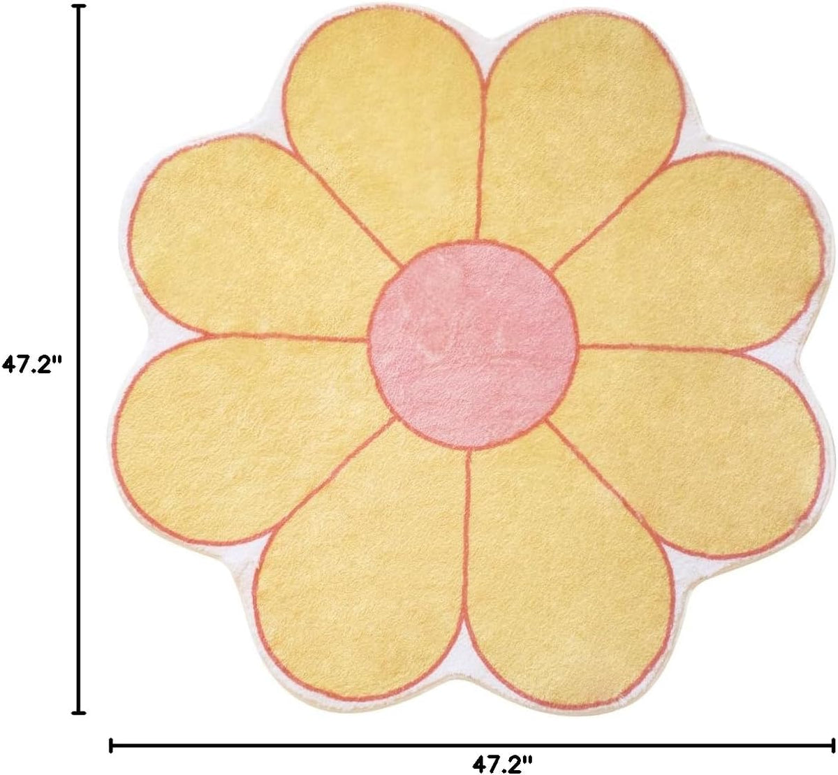 White Flower Shaped Rug, Cute Round Indoor Rug, 39.4" Diameter, High Pile Faux Wool, Non-Slip Backing