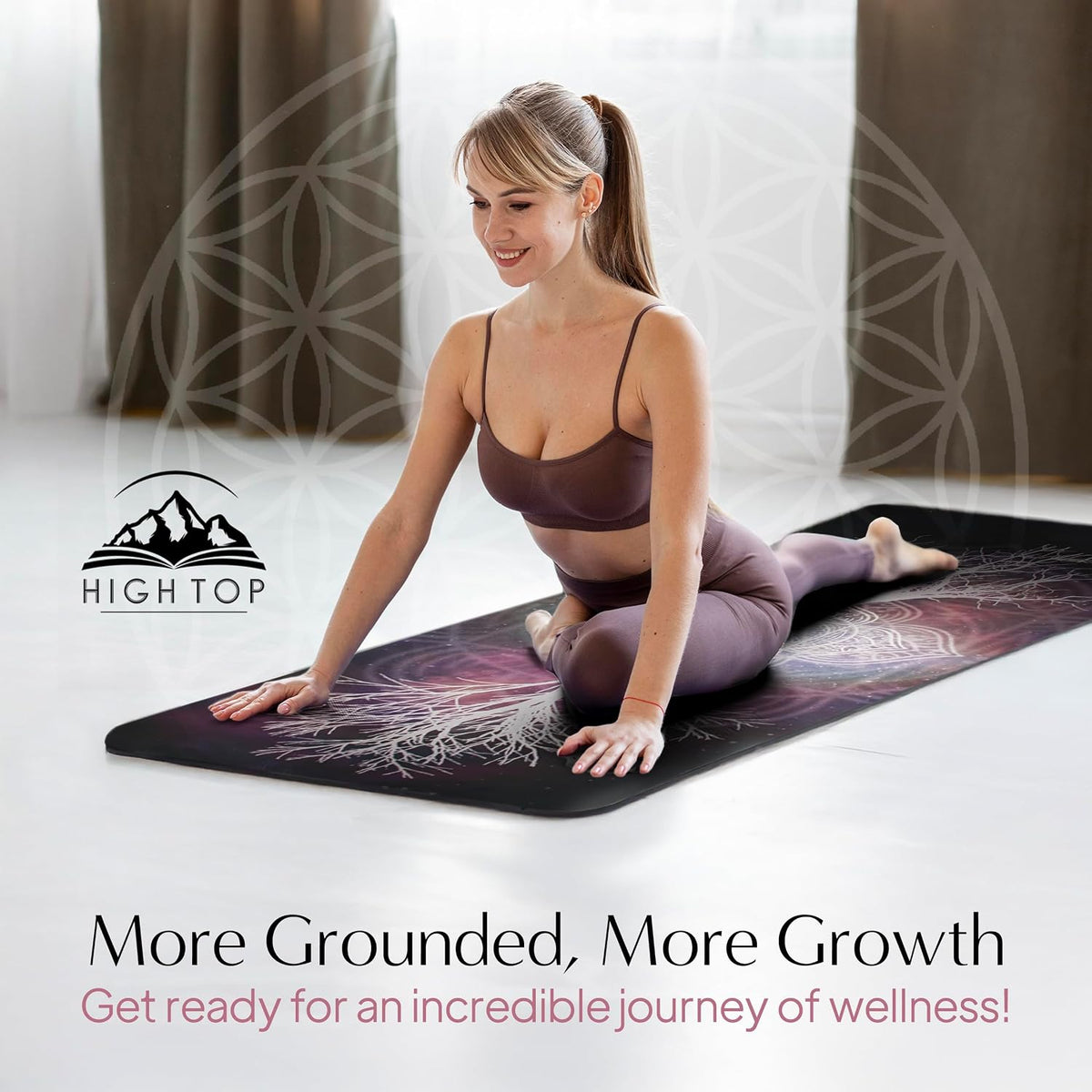 Yoga Mat with Strap Non-Slip 6mm Thick, Premium Suede & TPE Tree-of-Life Root Chakra Design (72”x24”) Yoga, Hot Yoga, Pilates and Sweaty Workout
