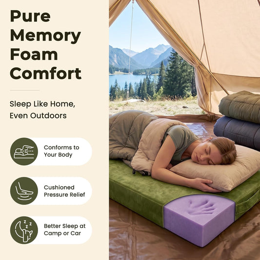 Memory Foam Camping Mattress Pad 3inch Cot Size Waterproof Roll Up Bed Sleeping Mat for Adults Portable Roll Up Mattress for Travel Guest Floor Bed Cot Mattress Pad for Car, Tent