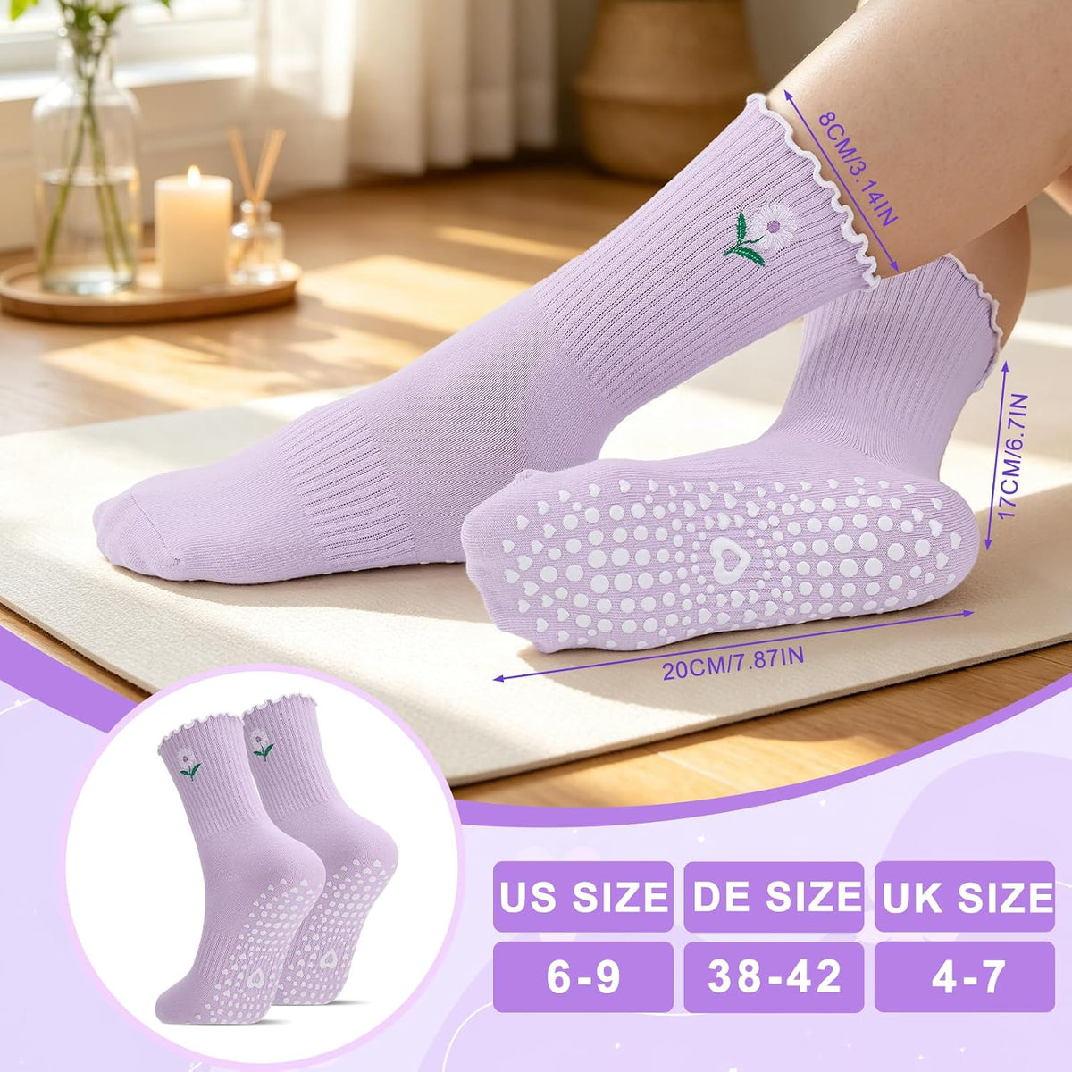 Cute Ruffle Pilates Grip Socks for Women