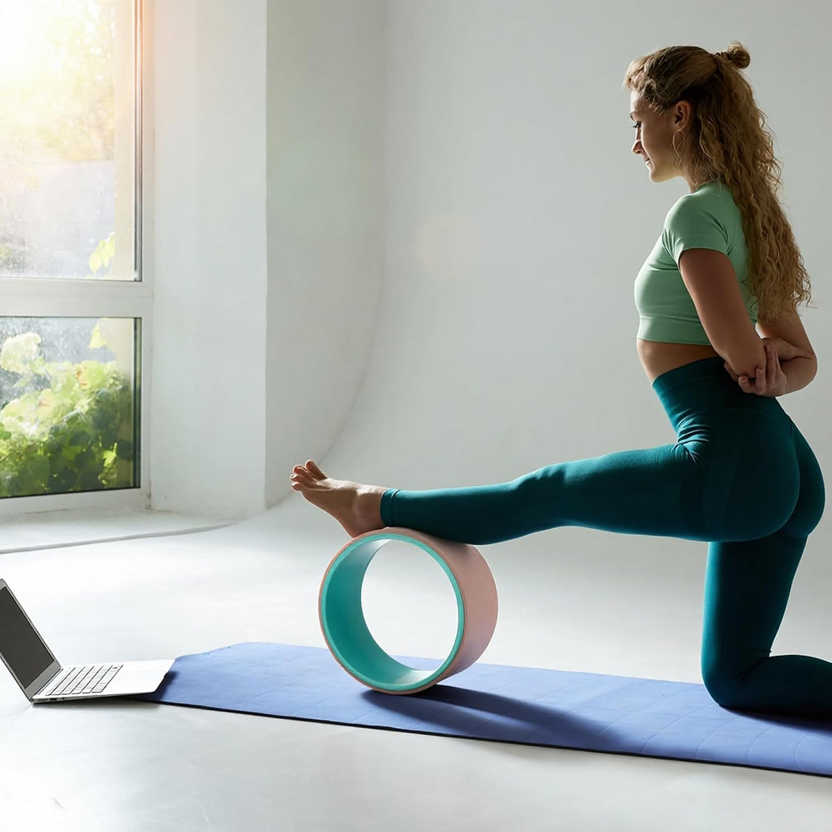 5-in-1 Pink Yoga Wheel Set Back Stretcher Kit with Foam Roller