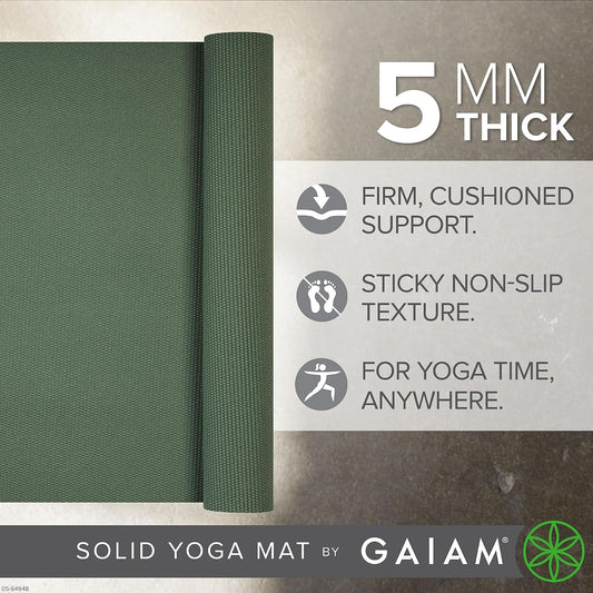 Yoga Mat - Premium 5mm Solid Thick Non Slip Exercise & Fitness Mat for All Types of Yoga, Pilates & Floor Workouts (68" x 24" x 5mm)